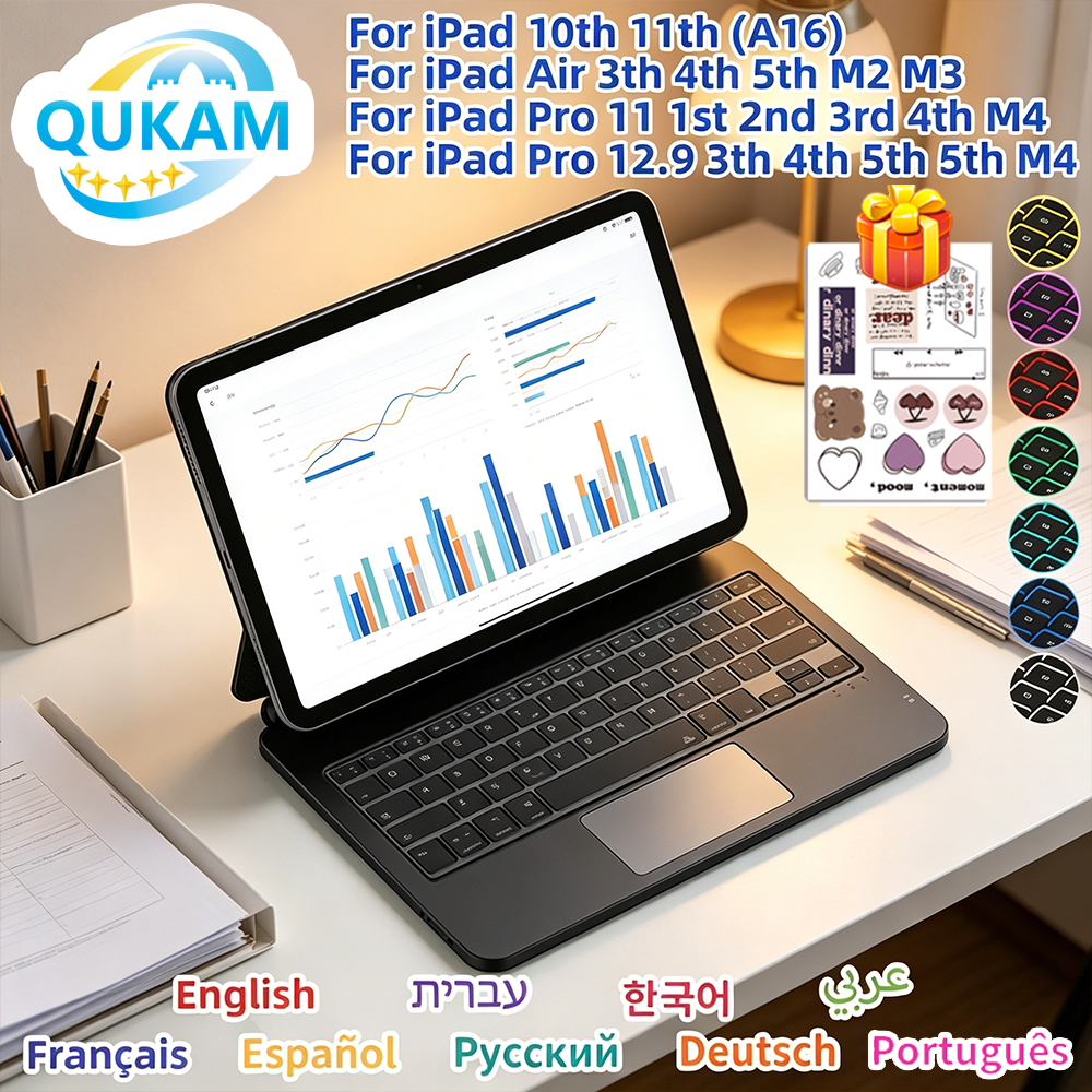 Tablet Keyboard Case - Wireless Backlit Keyboard Case with Trackpad